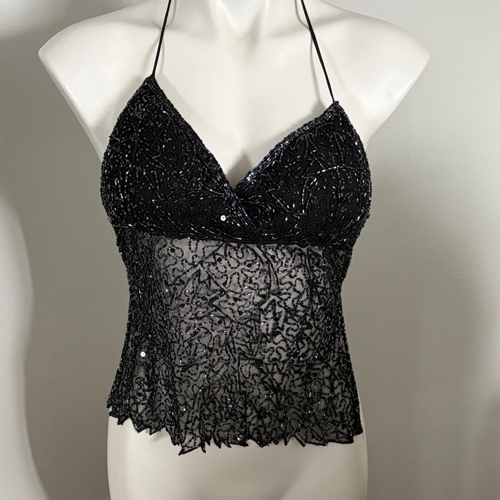 Wet Seal Black Beaded Halter Camisole